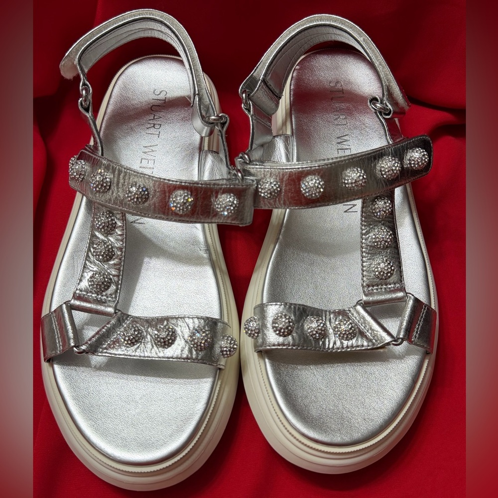 Stuart Weitzman Zoelie crystal ball Metallic Silver Sandals